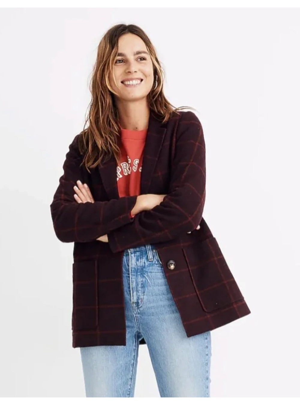 Madewell Dorset Blazer in Maroon Windowpane